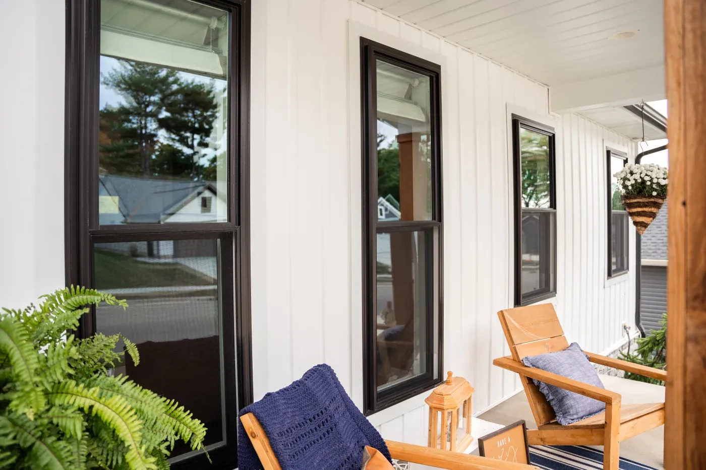 Coal Black Endure Double Hung Windows Front Porch 2