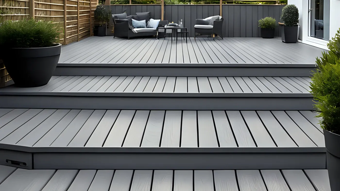 A gray composite deck