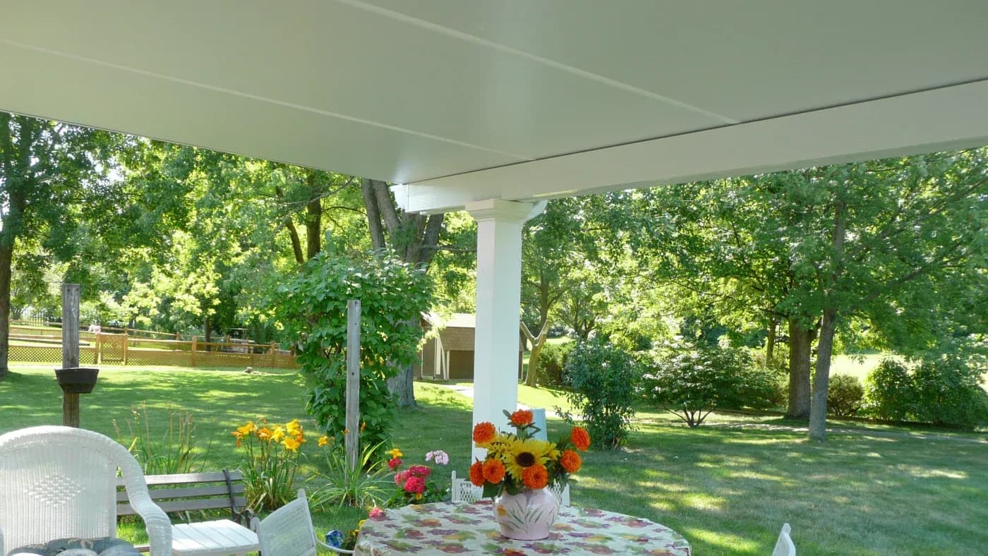 A white patio cover